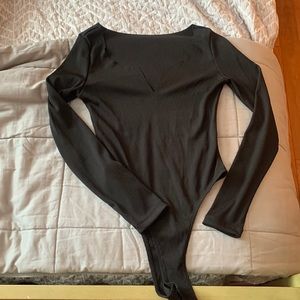 SHEIN notch neck rubbed bodysuit